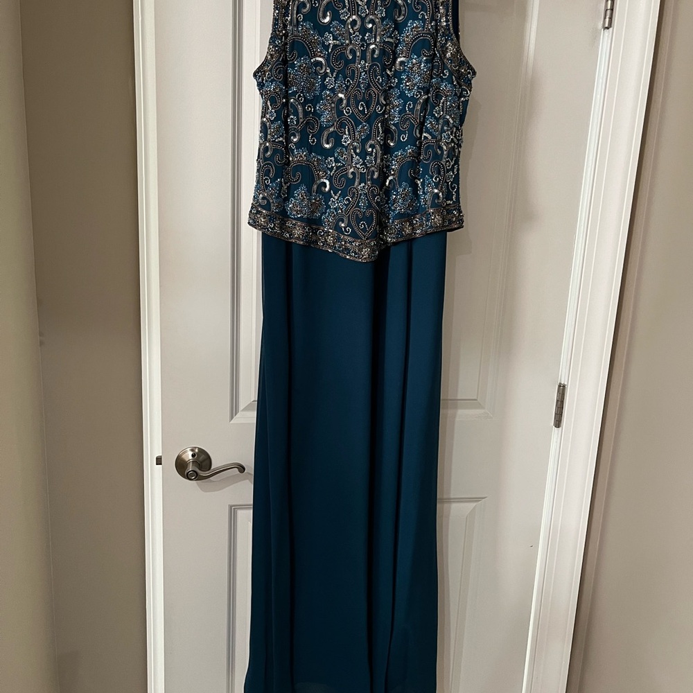 J Zara Aqua Blue Sequin Evening Gown, Size 12